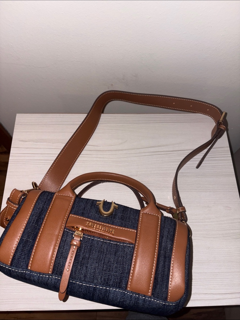 True Religion Denim and Brown Mini Barrel Bag - Picture 2 of 6